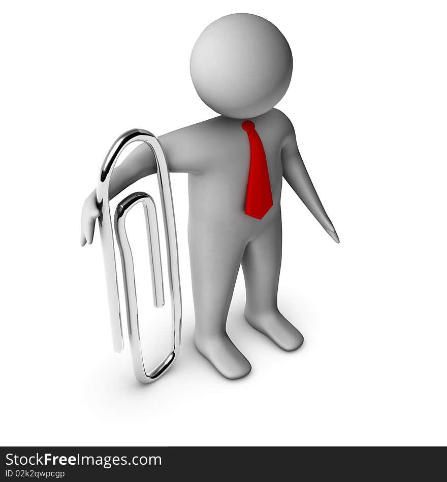 3d businessman with paperclip