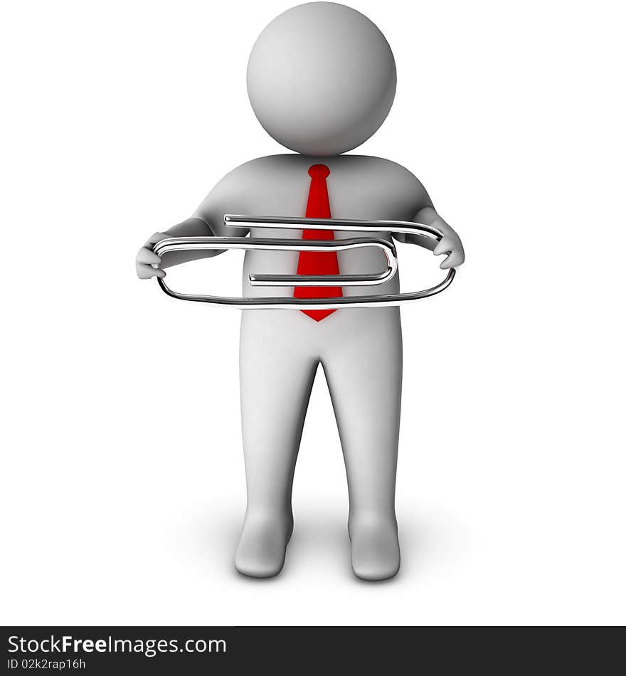 3d businessman with paperclip