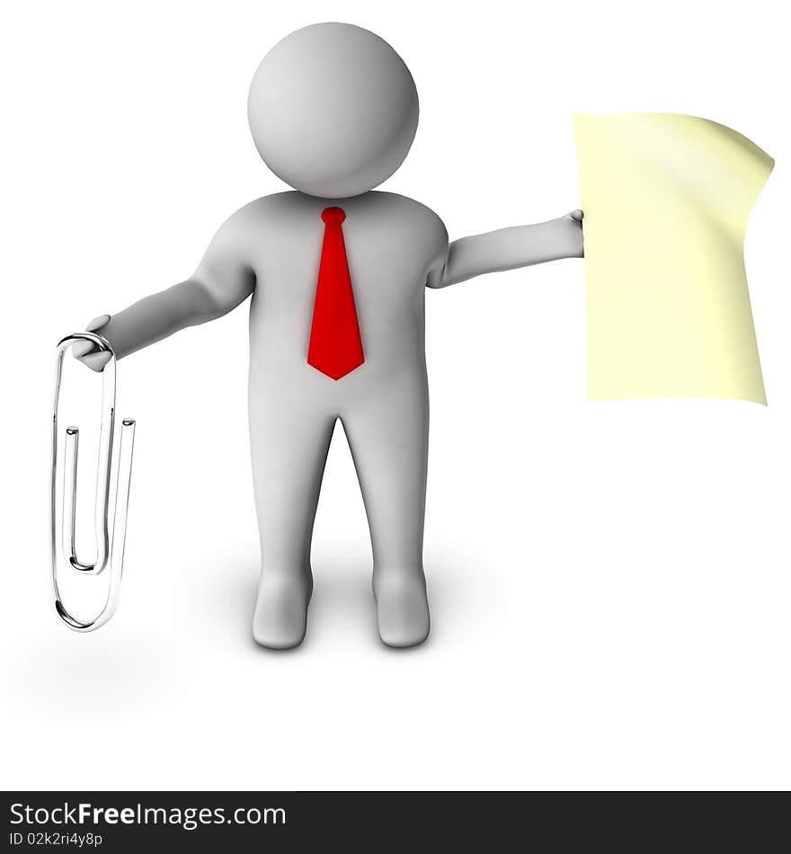 3d Businessman With Paperclip