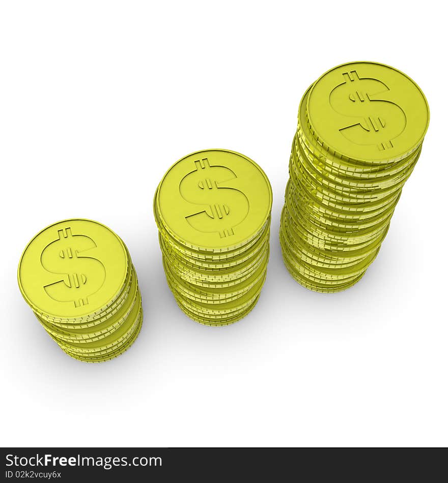 Stack Of 3d Dollar Coins