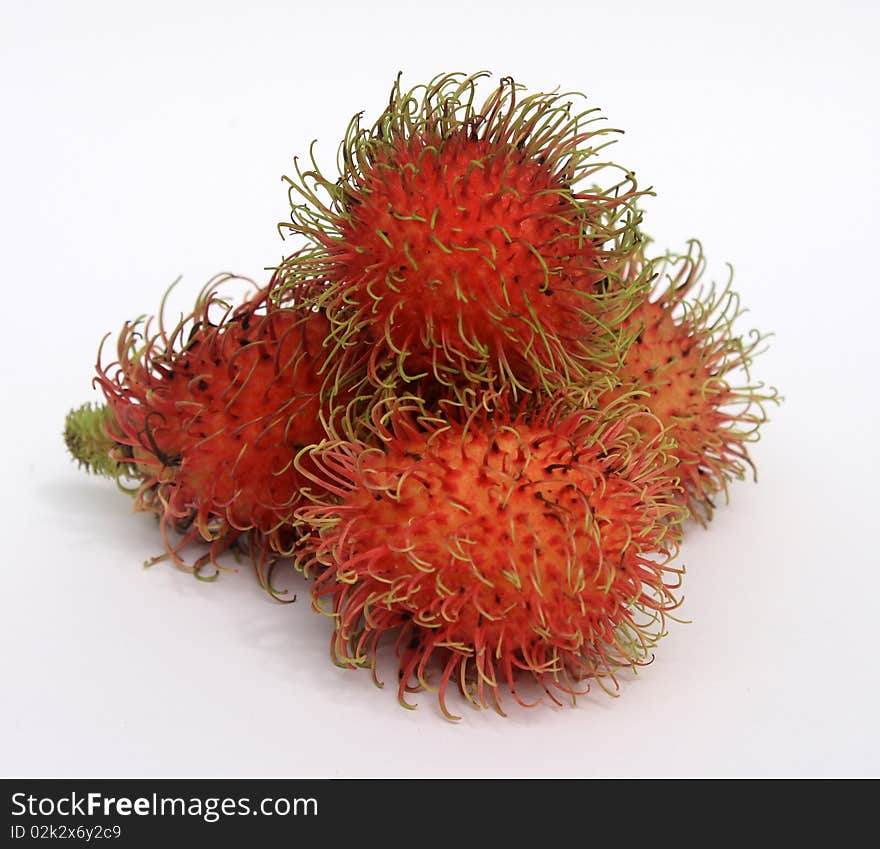 Tropical fruit rambutan with white background