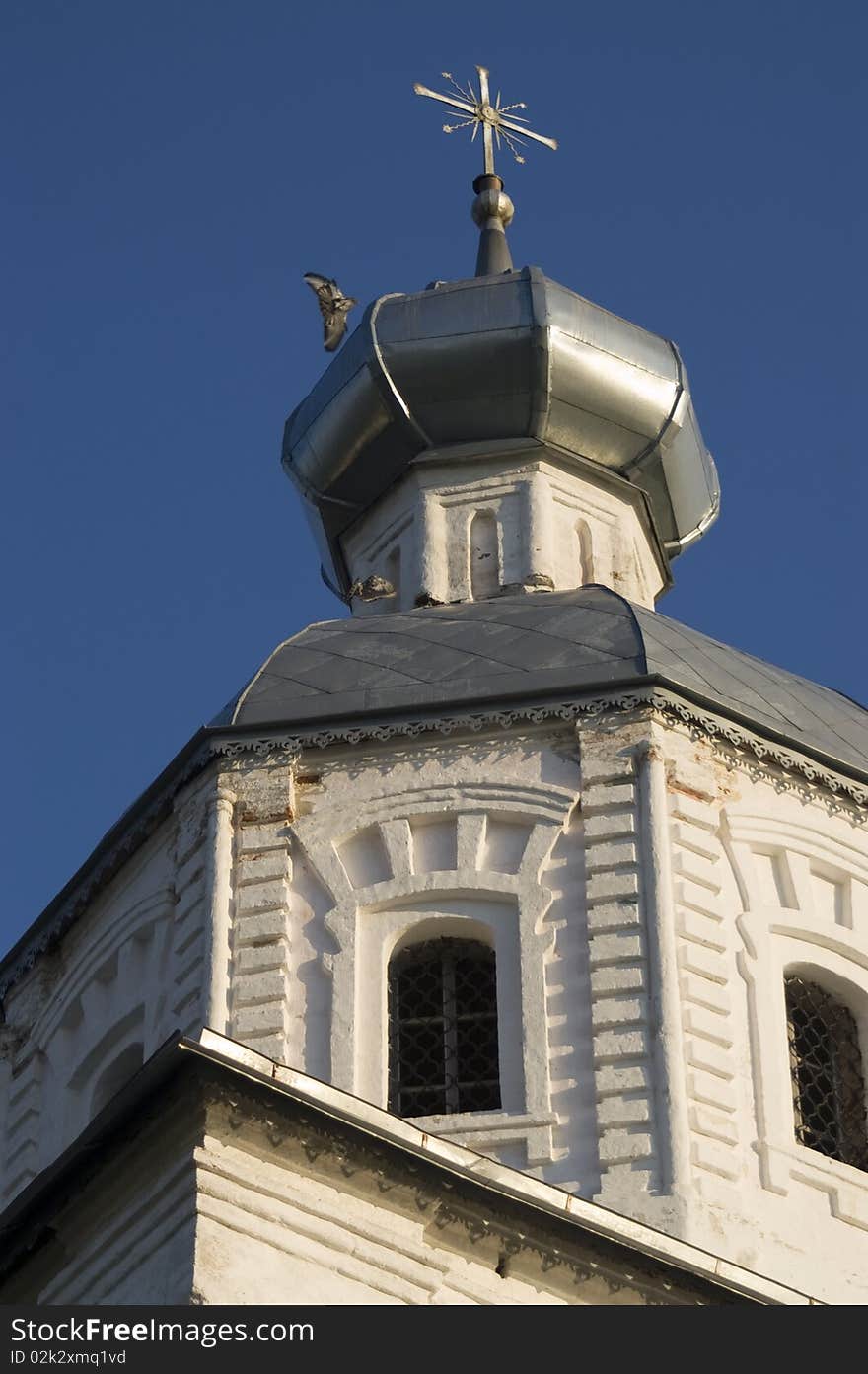 Cupola with cross on Russian church in Suzdal