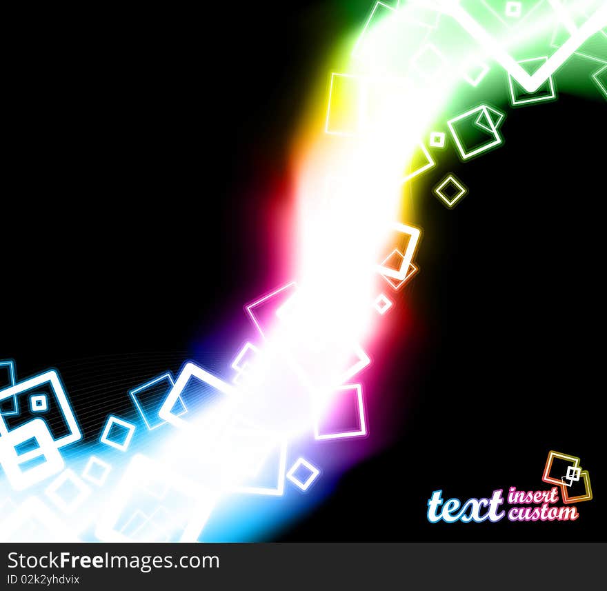 Vector illustration of abstract squares flowing through a rainbow glow. Vector illustration of abstract squares flowing through a rainbow glow.