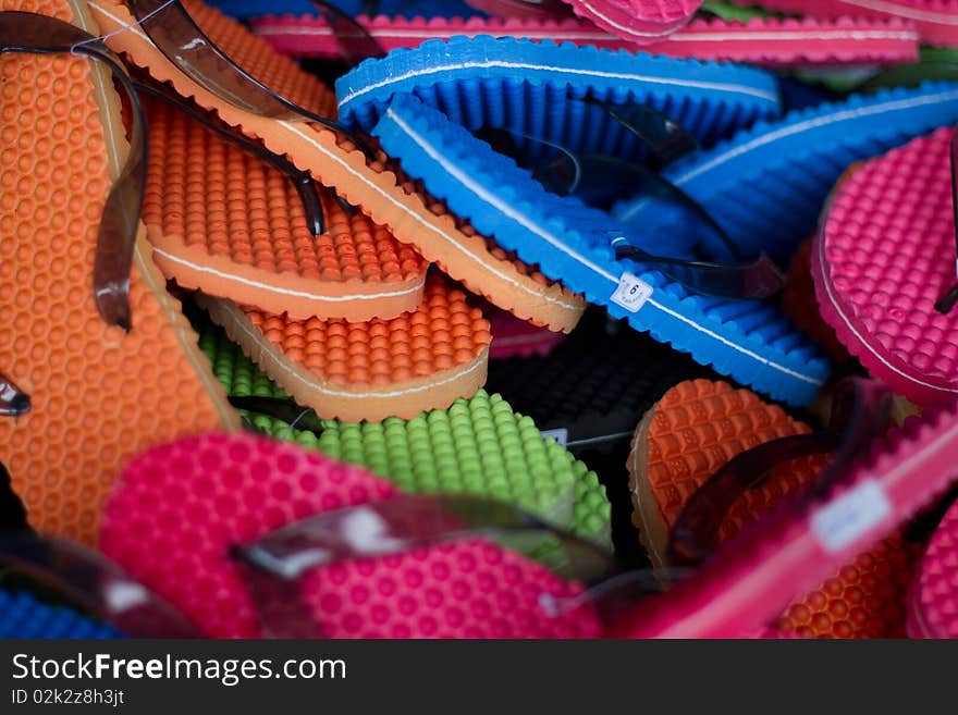 Some colorful flip-flops on sale.