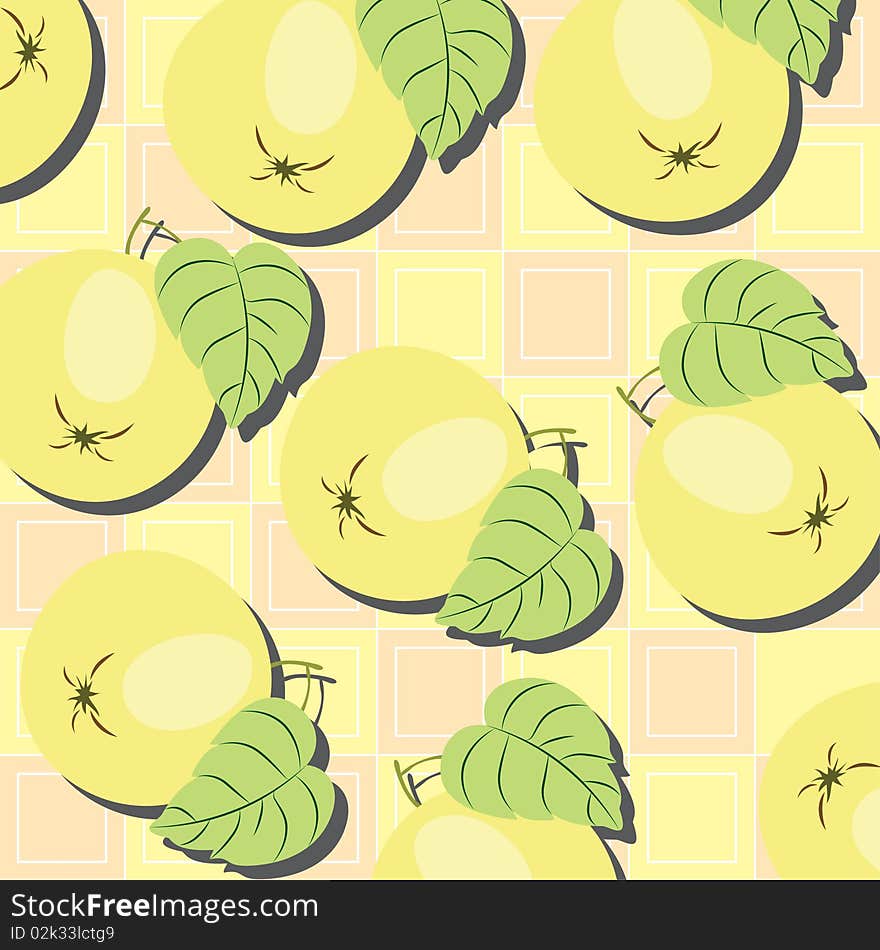 Seamless yellow wallpaper with apples. Seamless yellow wallpaper with apples