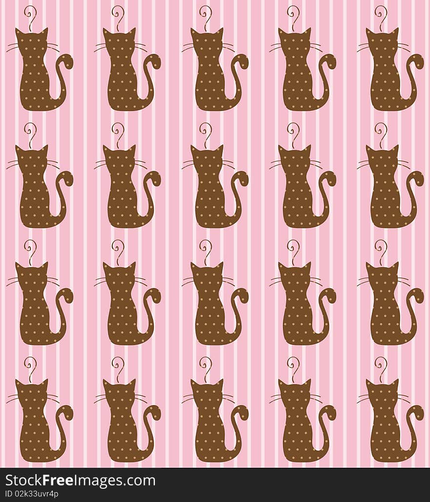 Seamless pink wallpaper with cats