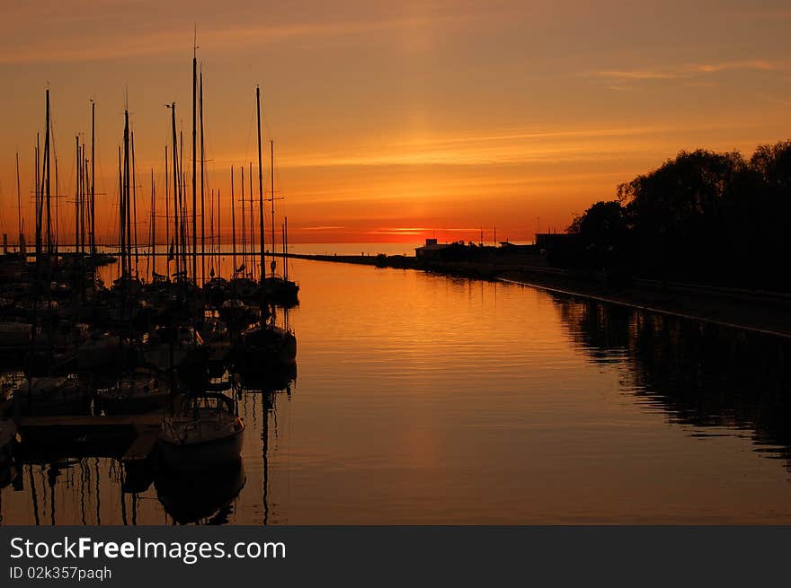 Sunset in pirita harbour