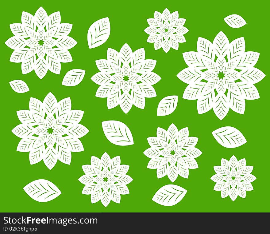 Spring floral pattern on green background