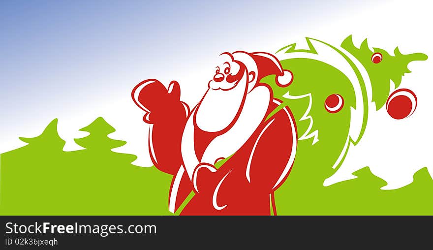 Santa with green tree