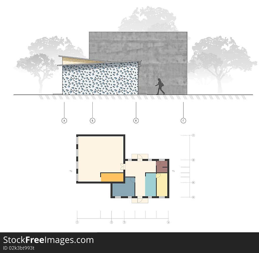 Architecture project of modern building. High resolution illustration