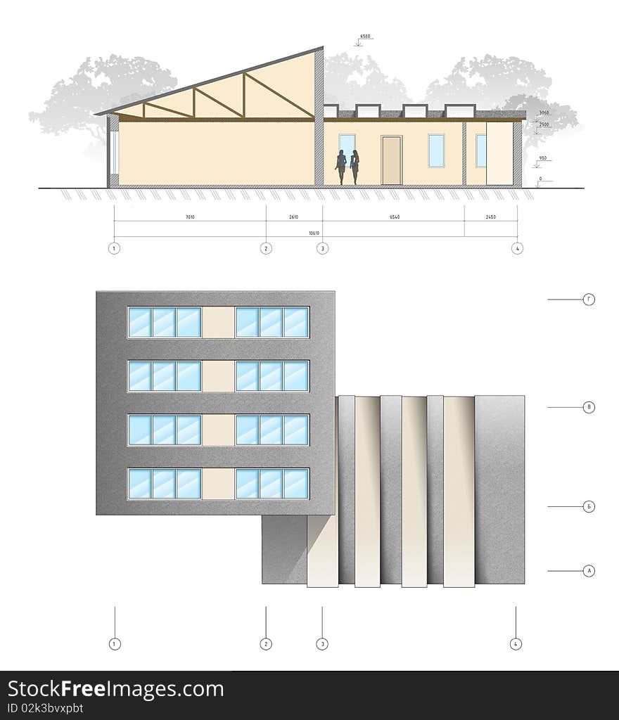 Architecture project of modern building. High resolution illustration