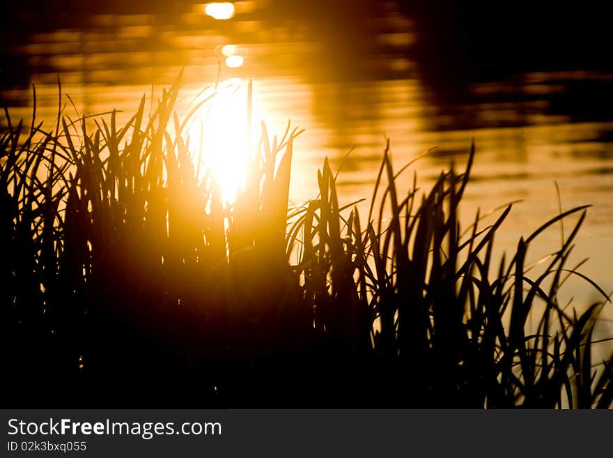 The reflection of sunset in water