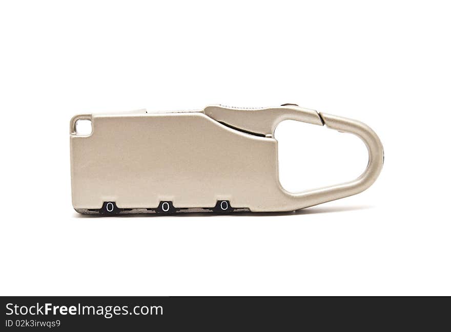 Coded padlock for a suitcases or bags on white background