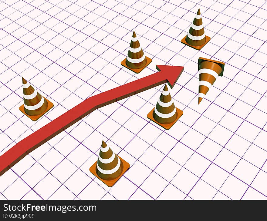 Precautionary cones and diagram, checkered background. Precautionary cones and diagram, checkered background.