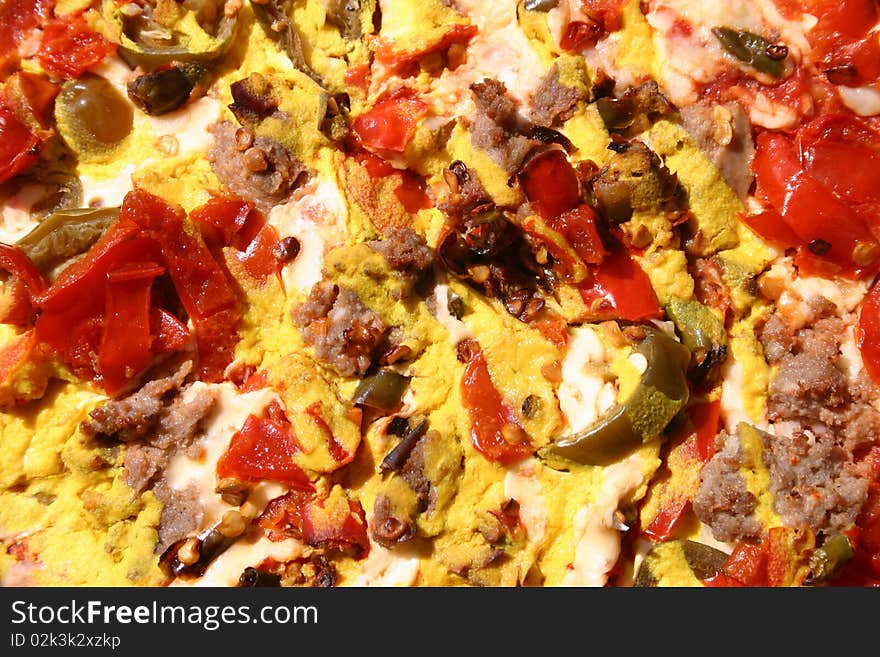 Abstract close up photo of pizza