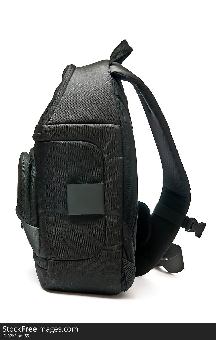 A black backpack isolated on white background