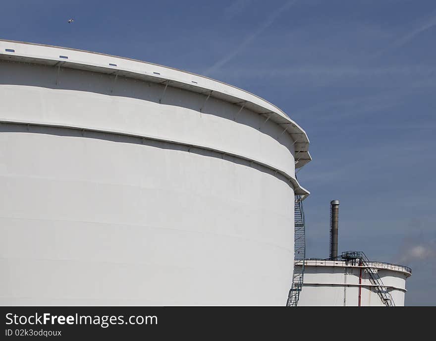 White oil tanks in the harbour of rotterdam