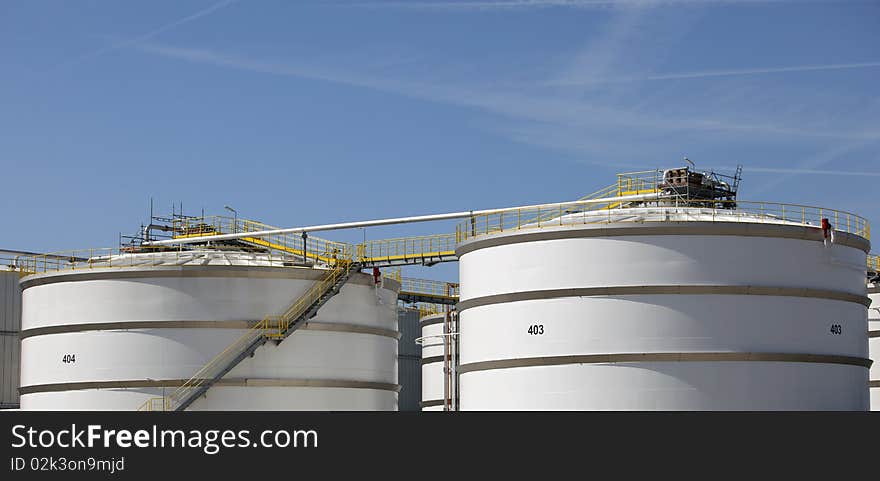 White oil tanks in the harbour of rotterdam