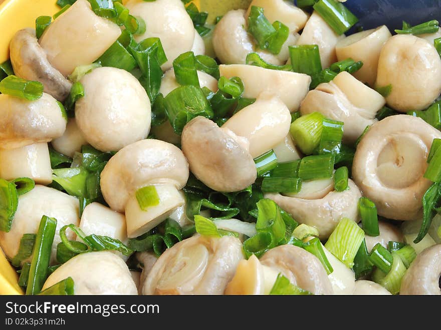 Close up of marinade mushrooms