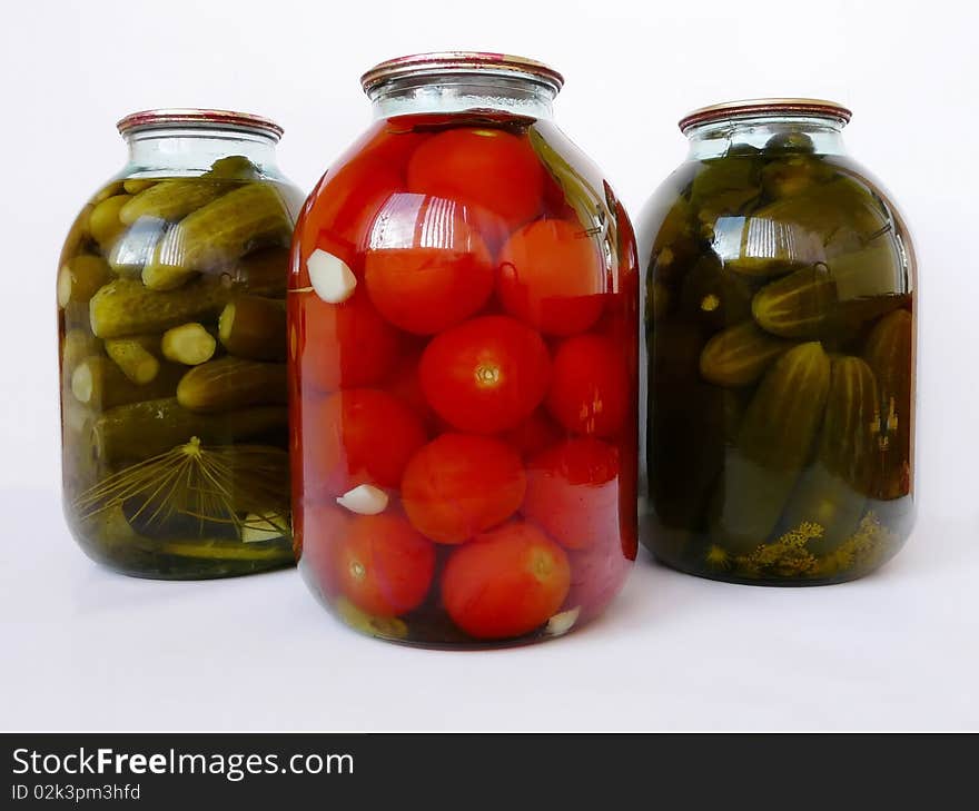 Tinned Tomatoes and cucumbers in bank