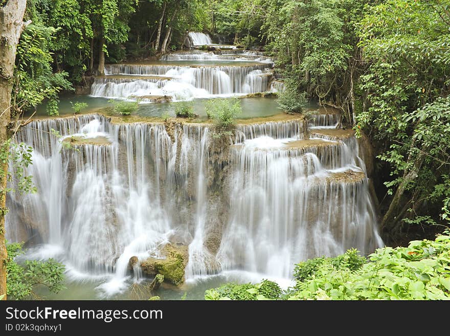 One of the beautiful waterfalls in Kanchanaburi Province is named. Huai Mae Kamin.