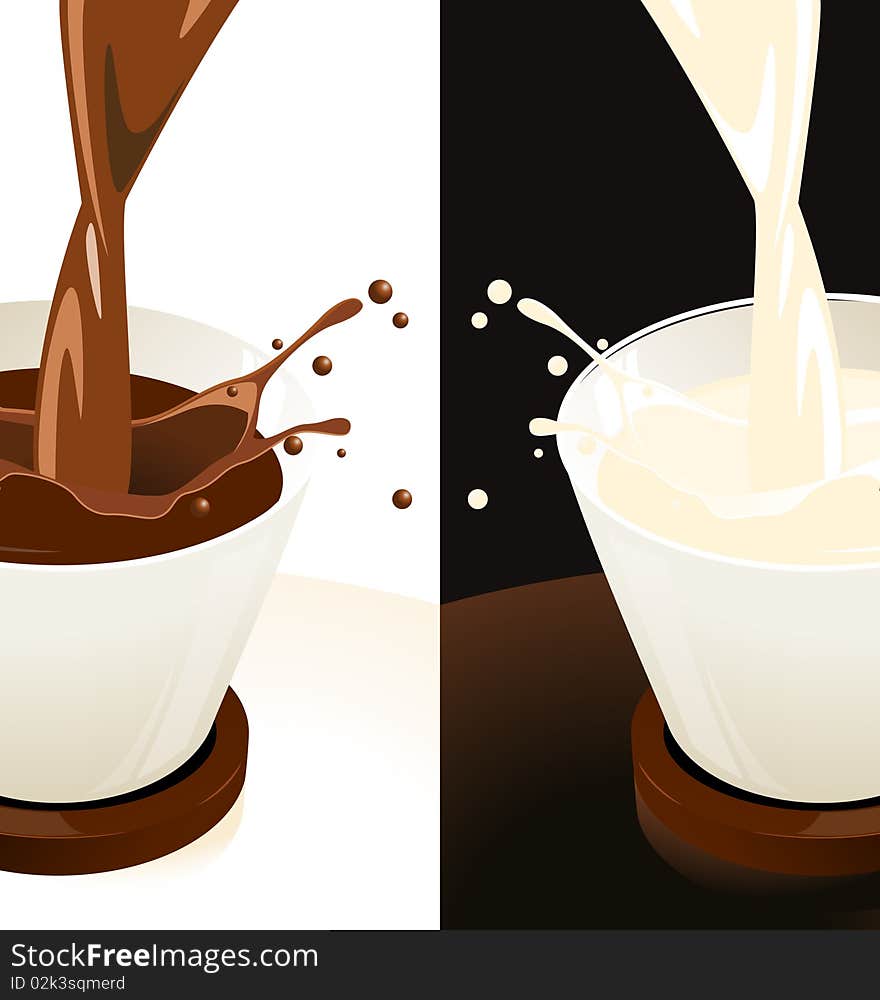 Splashing milk and coffee cup, illustration, AI file included