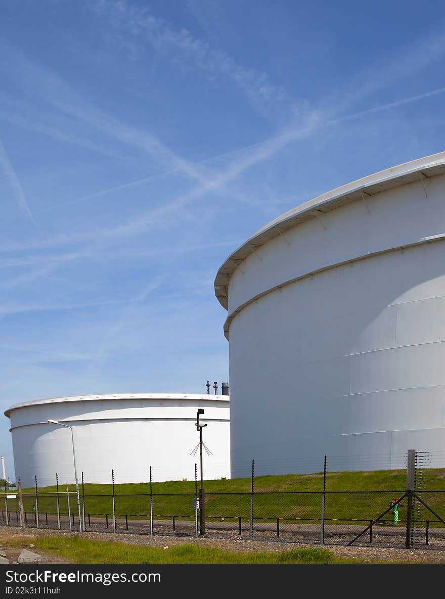 White oil tanks in the harbour of rotterdam