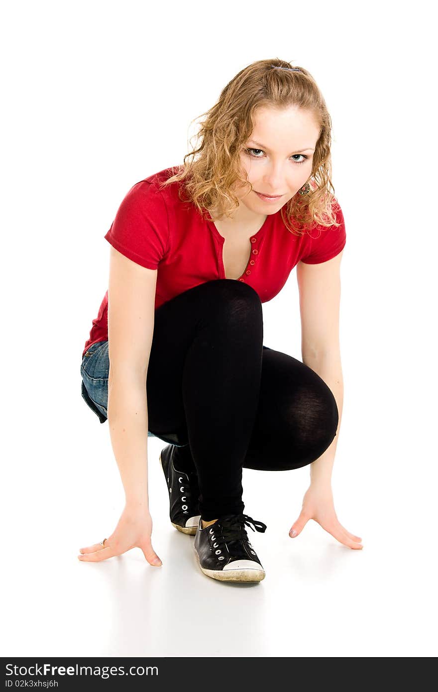 Caucasian young girl on white isolated background. Caucasian young girl on white isolated background