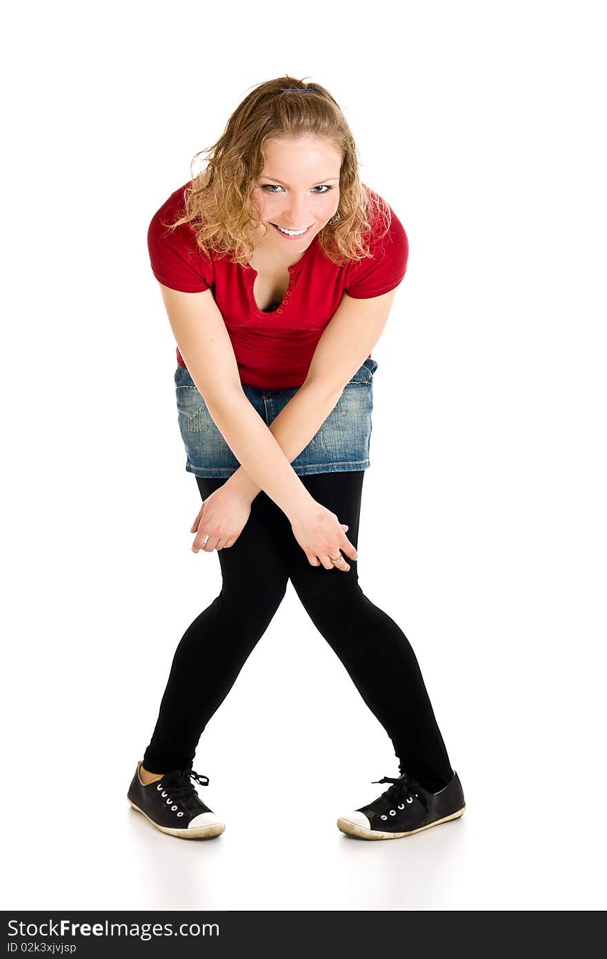 Caucasian young girl on white isolated background. Caucasian young girl on white isolated background