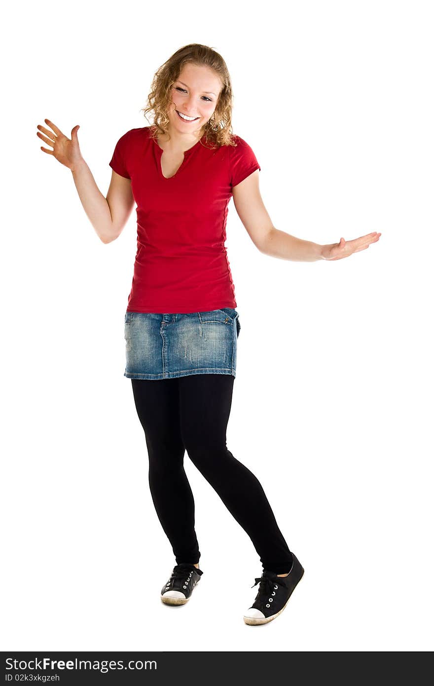 Caucasian young girl on white isolated background. Caucasian young girl on white isolated background