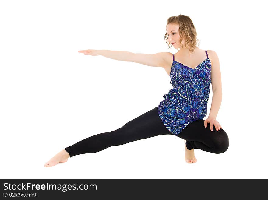 Young girl excercise on isolated background