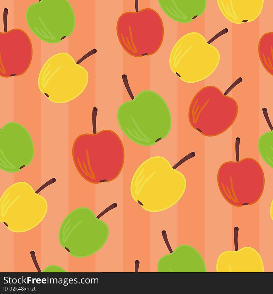 Seamless background with red green and yellow apples