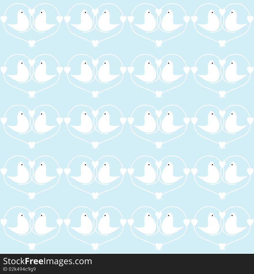 Background with couples of pigeons on cyan