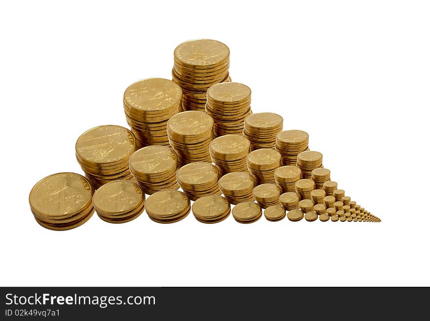 Absent-minded yellow coins on a white background. Absent-minded yellow coins on a white background