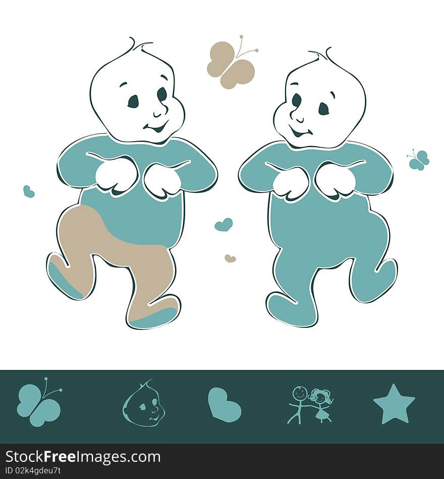 Twin Baby illustration easy to change the colors.