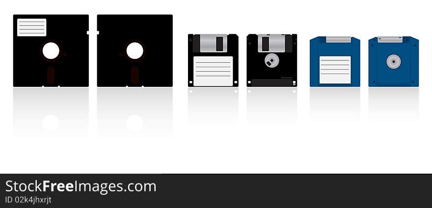 Vector collection of diskettes. Diskette 5.25, floppy disk 3.5 and ZIP disk