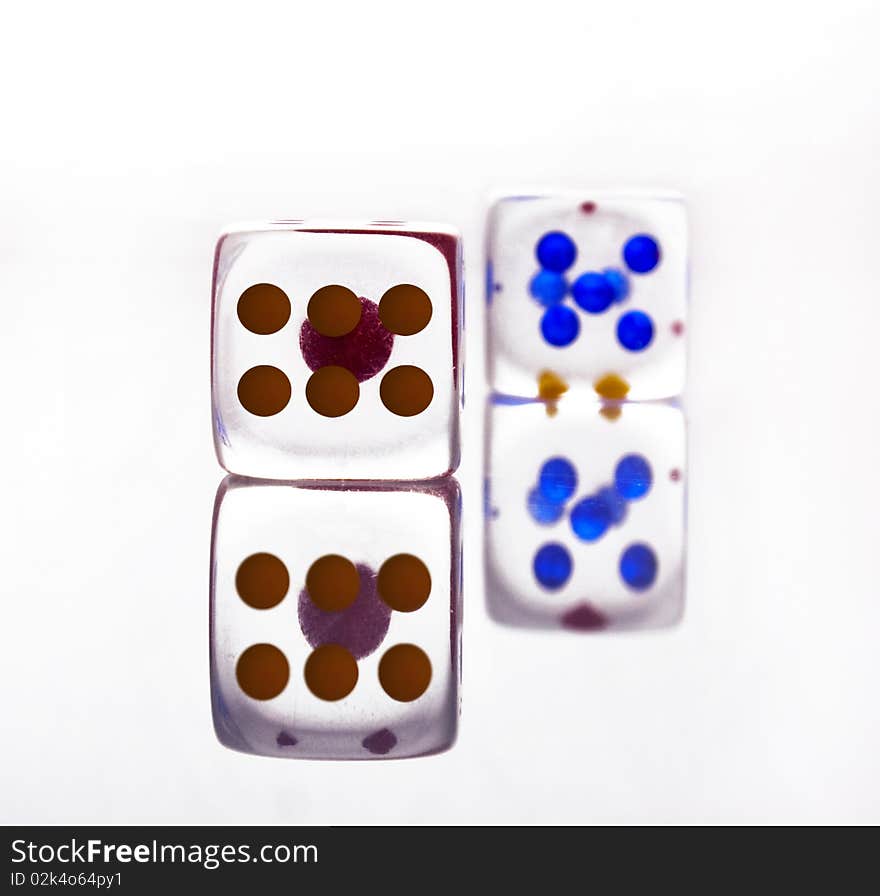 Cristal dice with shadow on white background