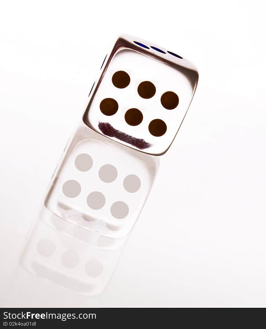 Cristal dice with shadow on white background