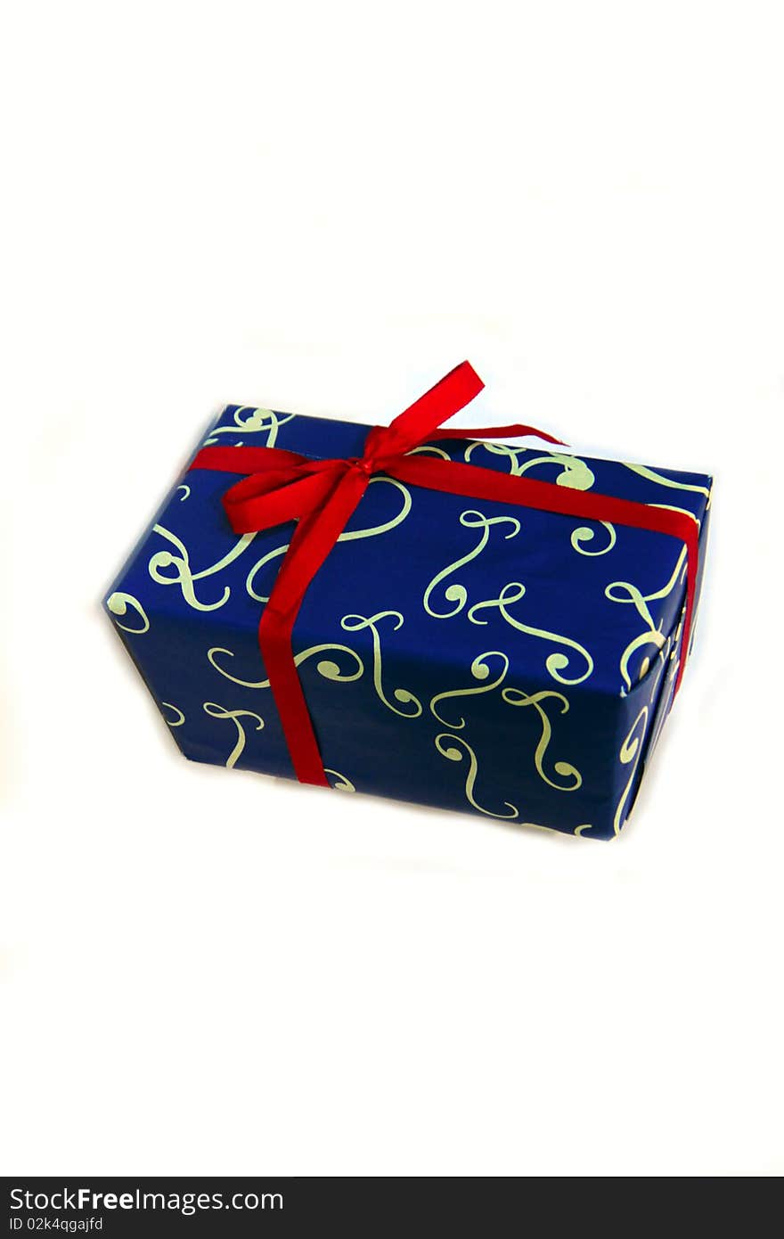 Blue Gift Box With Red Ribbon