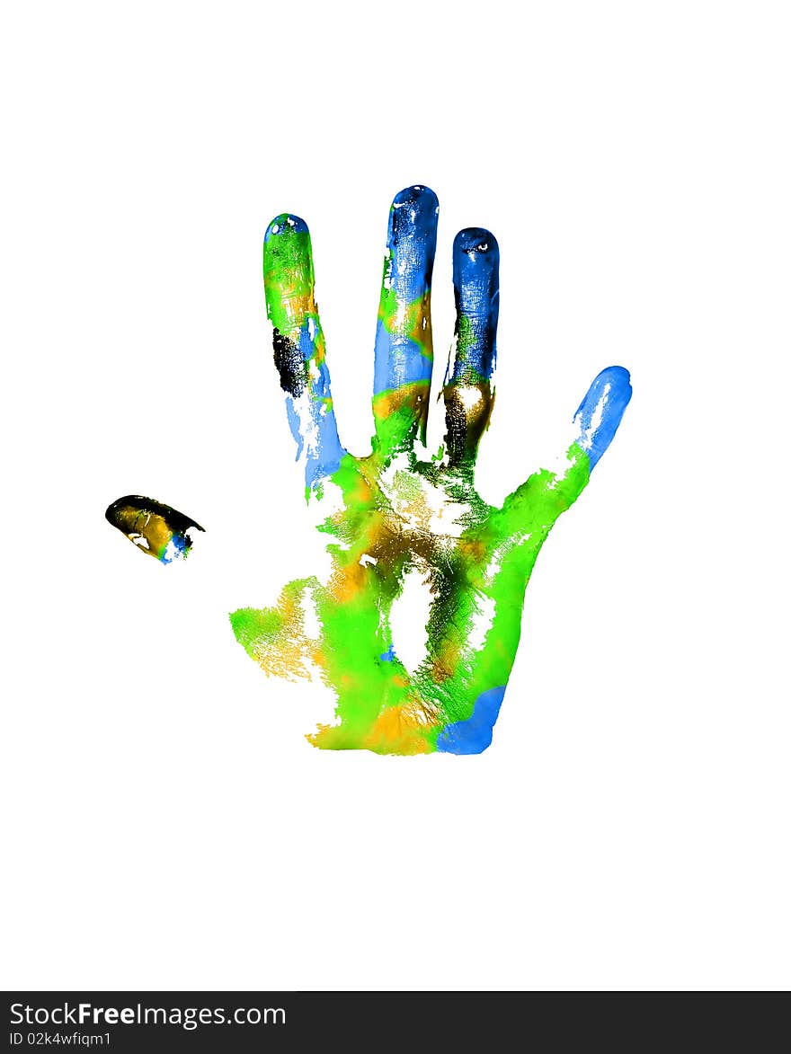 Handprints with imitation of Earth on white background. Handprints with imitation of Earth on white background