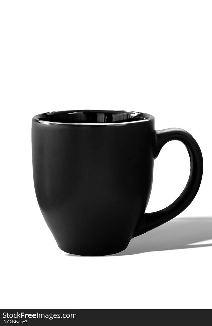 Photo of black empty cup of coffee on white background. Photo of black empty cup of coffee on white background