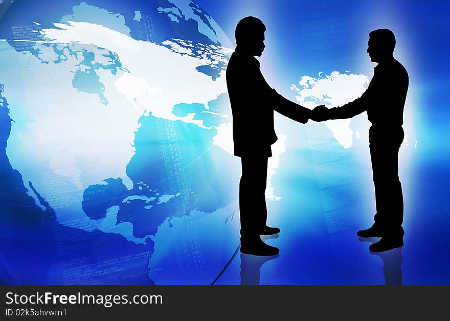 Business people with world map background. Business people with world map background