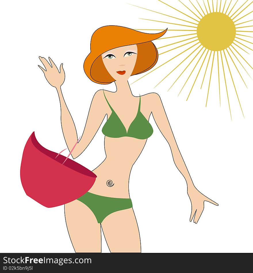 Beach girl with bag vector