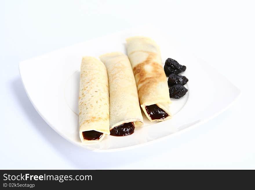 Pancakes with prune jam