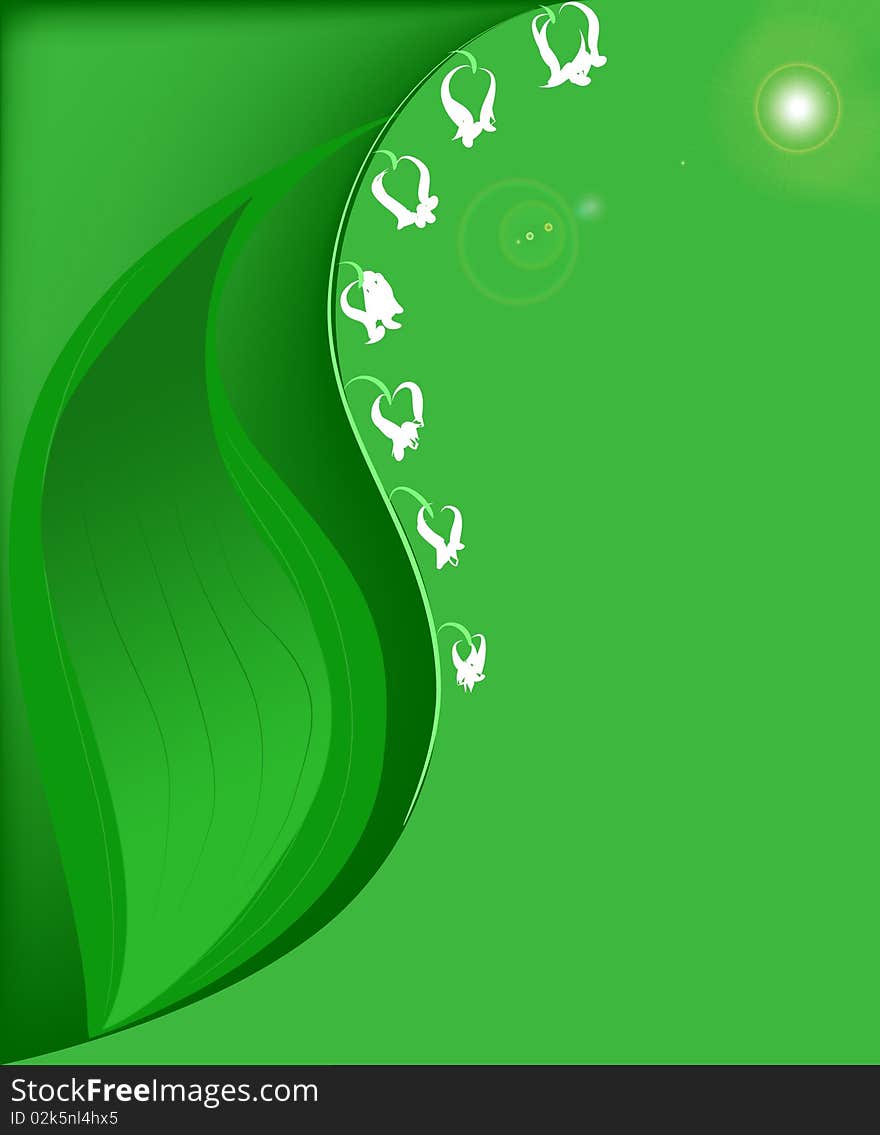 Green background with a flower of a lily of the valley