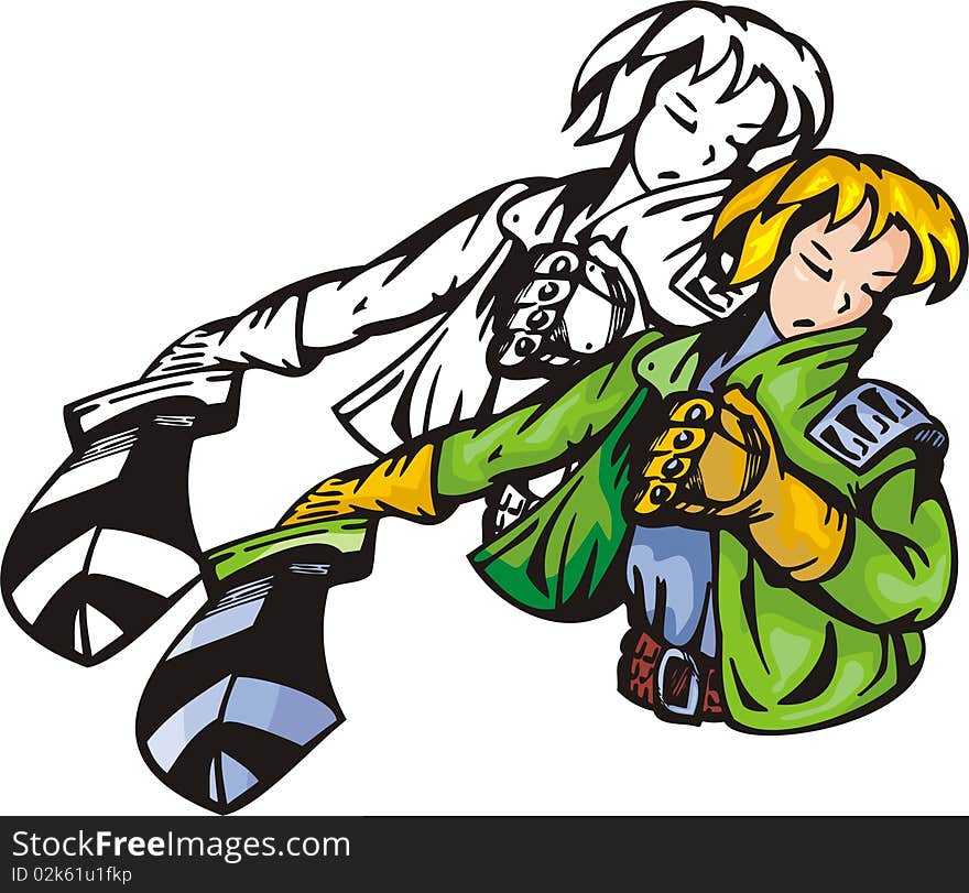 Fighter in green jacket. Anime fighters. Fighter in green jacket. Anime fighters.