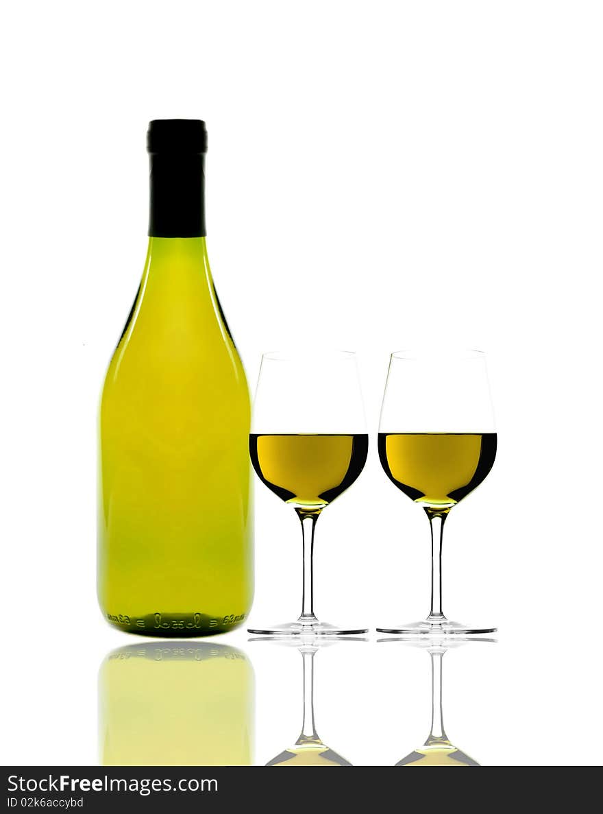 Image of wine bottle and glasses. Image of wine bottle and glasses