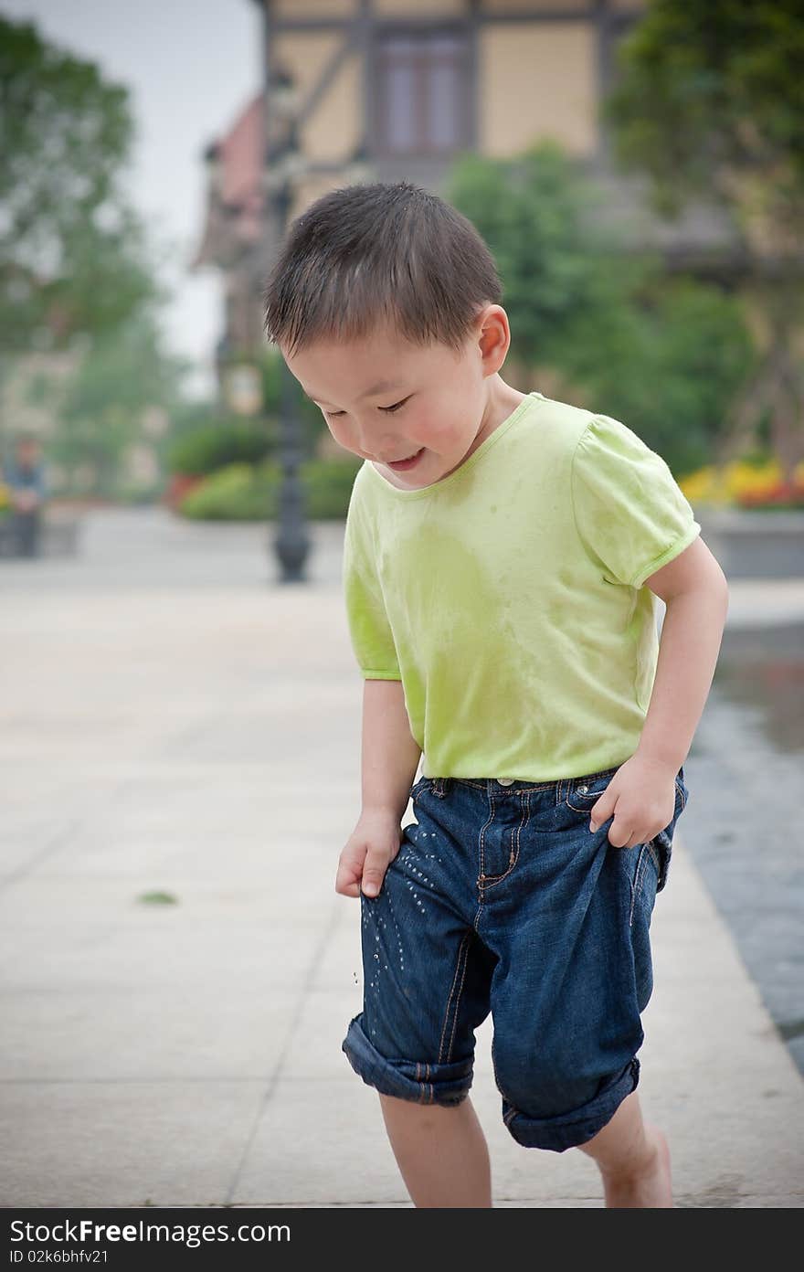 Cute asian boy is running. Cute asian boy is running