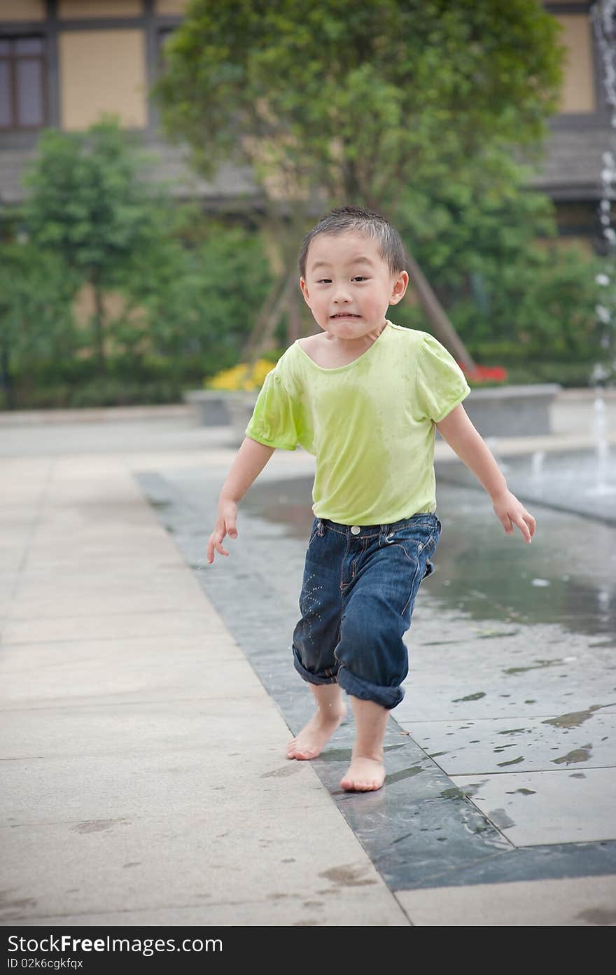 Cute asian boy is running. Cute asian boy is running