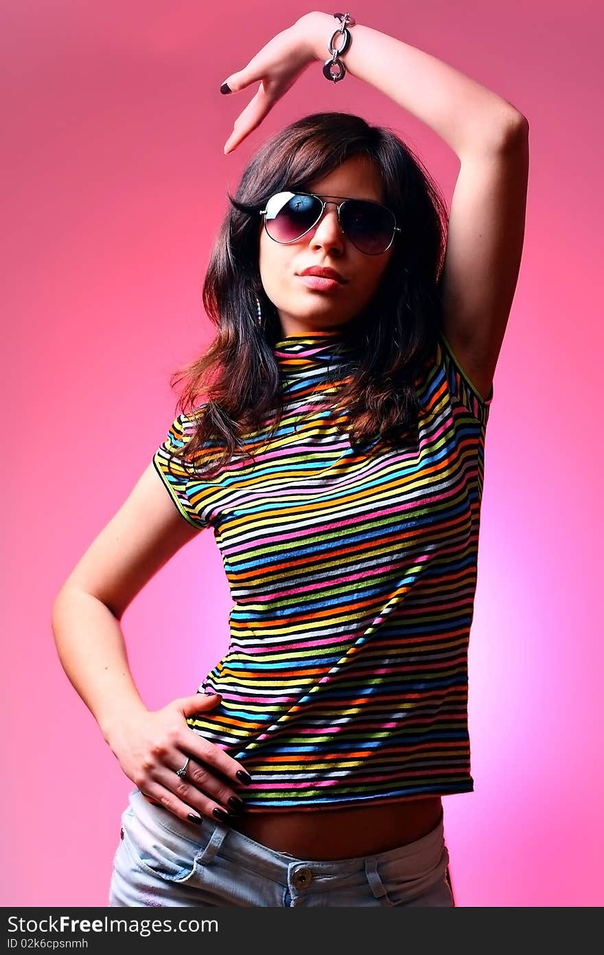 Studio shot of beautiful woman with stylish glasess